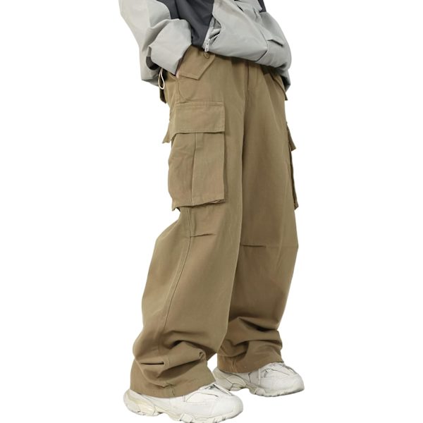 dusa herr ficka sida dragsko elastisk midja lös breda ben cargobyxor khaki medium