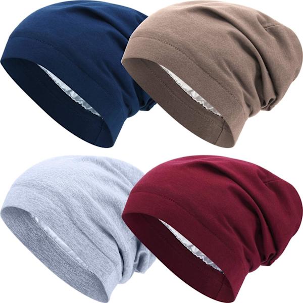 4 stycken satin-fodrade sovhattar, slouchy beanie-hatt, natthårshätta för
