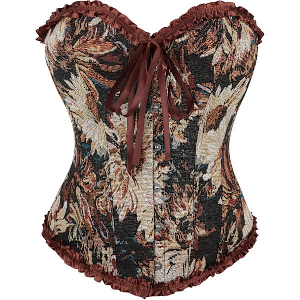 VYSHI Underbust Korsett - Korsetter för kvinnor - Midjeslankare Shaper Bonad Satin Snörning Vintage Bustier Top Coffee Chrysant XX-Large