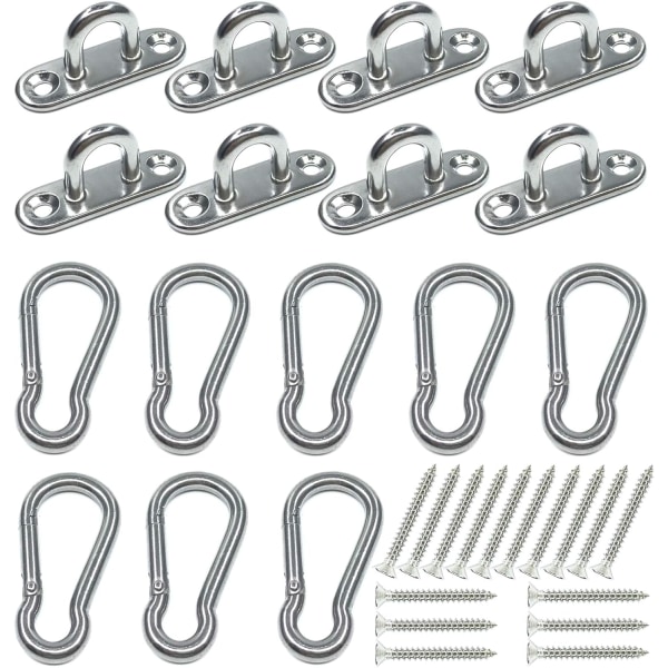 TMATH 8 st rostfritt stål 1,8 tum Pad Eye Plate U krokar + 8 st rostfritt stål snapkrok, marin hårdvara häftklammer krokögla med skruvar