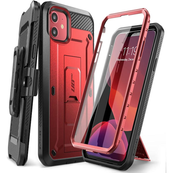 CASE Unicorn Beetle Pro Series Skal designad för iPhone 11 6,1 tum (2019 Release), inbyggt skärmskydd helkropp  MetallicRed