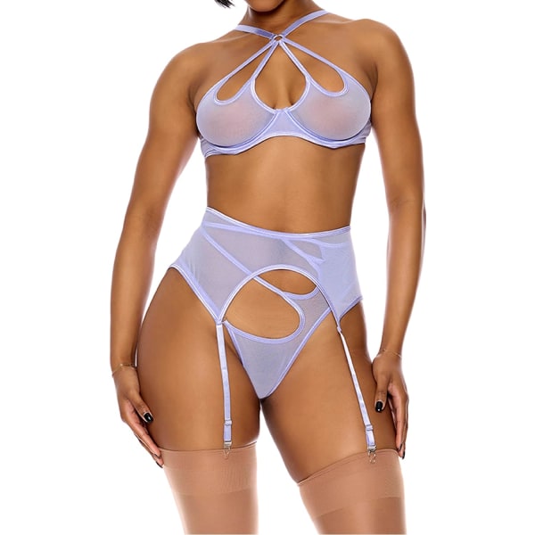 Play Womens Feeling Butterflies Mesh Halterneck Bra Lingerie SetLingerie Set Lavendel Liten