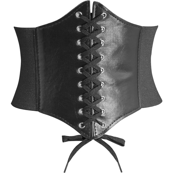 A korsettbälten för kvinnor, brett elastiskt knutet läder Waspie midjebälte för flickor Blcak XXXL: Fit midja 43"-48"