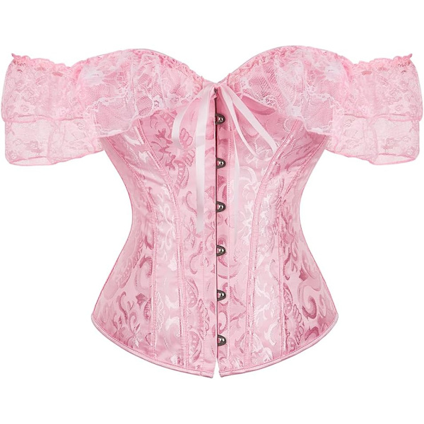 MMUO Damkorsett Topp med Spetsärm Spets Upp Sexig Bustier Lingerie Midjetränare Kostym Toppar Rosa Stor