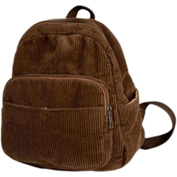 INAI Estetisk Ryggsäck Mini Klassisk Corduroy College Ryggsäck för Kvinnor Söt Retro Grunge Ryggsäck Casual Daypack Brun En Storlek