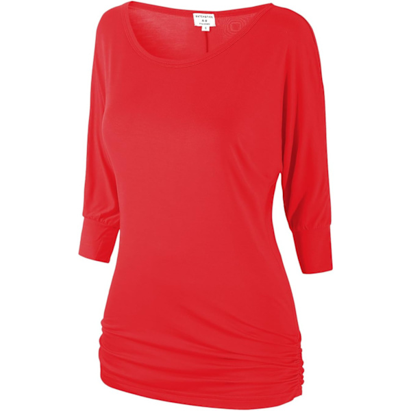 ch Dam 3/4 ärm Crewneck T-shirts toppar med sid Shirring 140 Bright Red 3X-Large