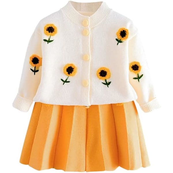 atale Toddler Baby Girls Höstkläder Långärmad Stickad Tröja Toppar Plisserad Minikjol Set Höst Vinter Kläder Set