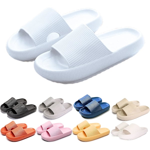 Unisex Pillow Slides Supermjuka Massage Tofflor Moln Slides Snabbtorkande Halkfria Öppen Tå Ljusa Vita 7-8 US Bred Dam/6-7 US Bred Herr