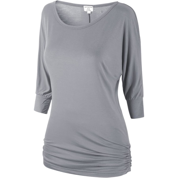 ch Dam 3/4 ärm Crewneck T-shirts toppar med sid Shirring 140 Ljusgrå X-Large