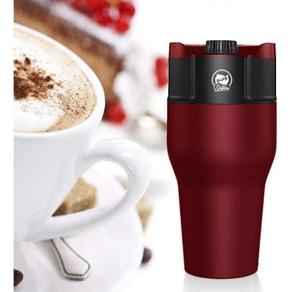 Ptable USB Espresso Kaffeemaskine 550ml Rustfrit Stål Rejse Kaffe Krus, Kompatibel med Formalet Kaffe, Kaffe Pod, Kaffe Kapsel (Sort)