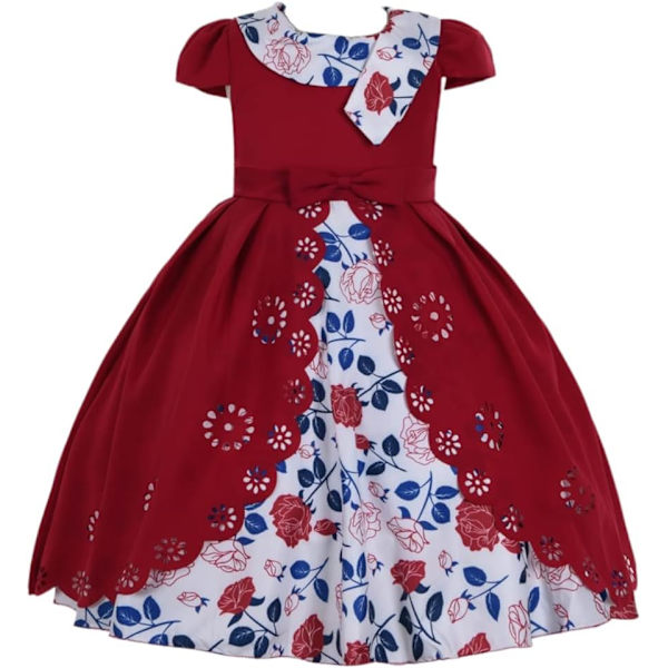 Cosplay Elegant Flower Glown Dress för flickor Young Adult Fashion Bow Flower Barn Fest Festival Åldrar 5-9 år Röd - 4 6 år