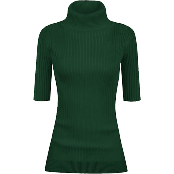 Dam Turtleneck 1/2 Halv Ärm Hög Stretch Ribbstickad Åtsittande Tröja Mörkgrön XX-Large