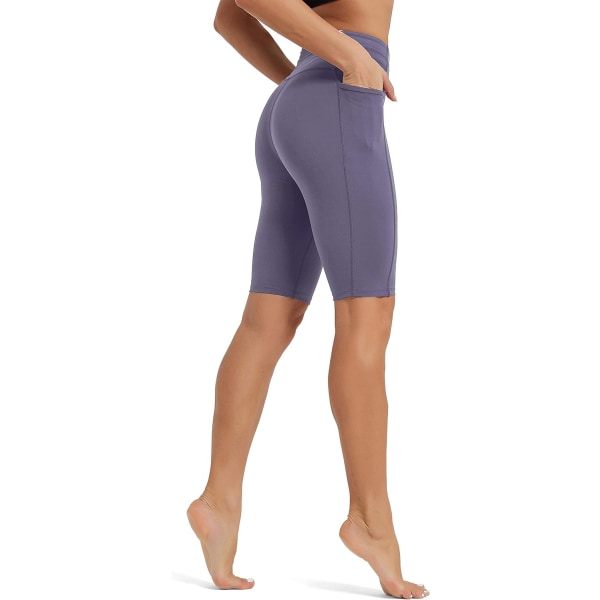 es Dam Shorts 10\" Workout Yoga Shorts med fickor Hög midja Athletic Shorts Running Biker Shorts（007） Grå X-Large