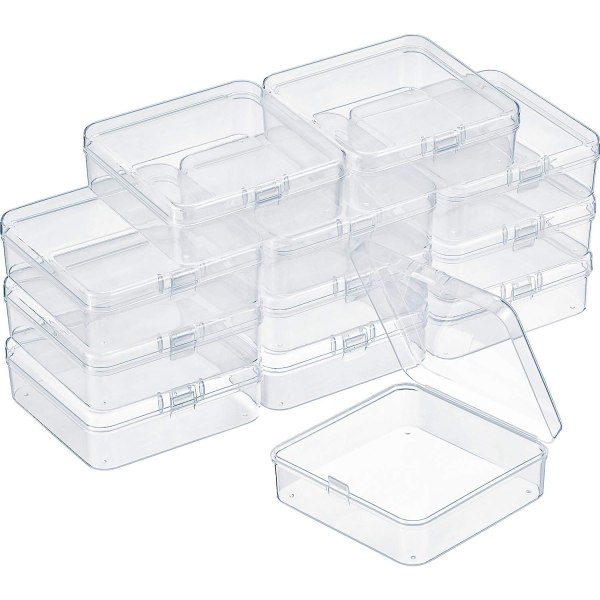 INIOR 12-pack klara plastpärlor förvaringsbehållare Box med gångjärnslock för pärlor och mer (5,2 x 3,03 x 1,18 tum) 3,3 x 3,3 x 1,2 tum