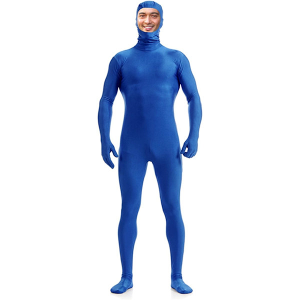 amHigh DH herr- och damlycra spandex helkroppsdräkt zentai-dräkt - öppet ansikte blå X-Large