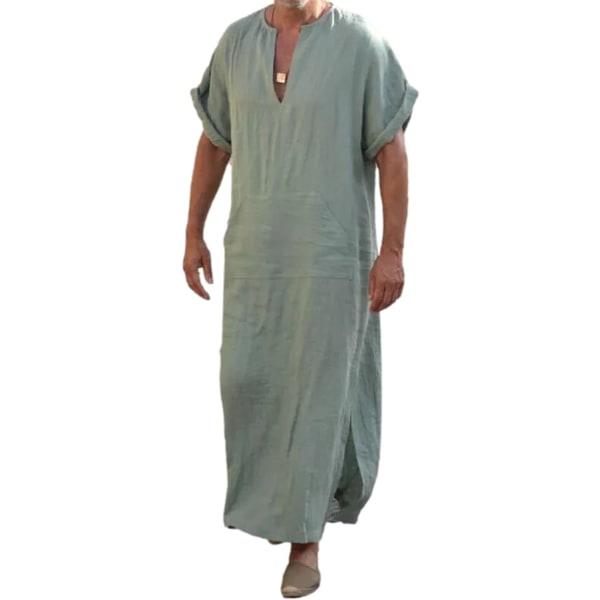 MVA Muslimsklänningar för män Långärmade Randiga Henley-skjortor Kaftan Muslim långklänning Thobe Robe för män Kortärmad-li 4X-Large