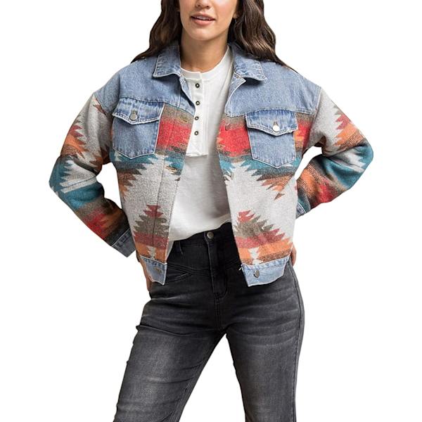 ythe Dam Aztek Shacket Jacka Krage Långärmad Retro Jean Rock Överdimensionerad Western Denim Jacka Orange Liten