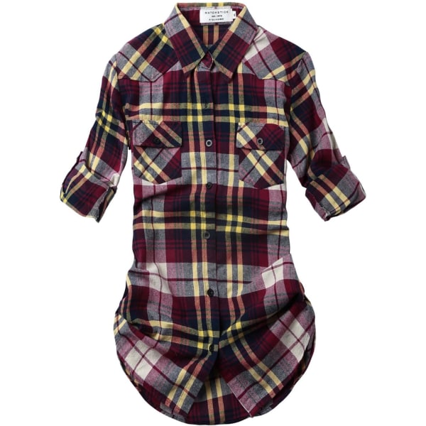 ch Långärmad flanell-rutig skjorta för kvinnor 2021 Check #19 Large