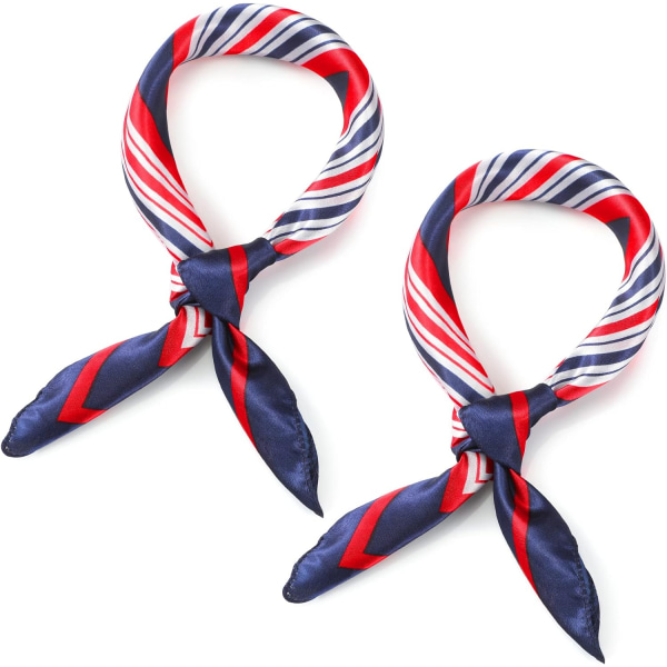 INIOR 2-pack Nautisk fyrkantig halsduk röd vit och blå halsduk imiterad siden sjöman halsduk för kvinnor damer flygvärdinna elegant stil