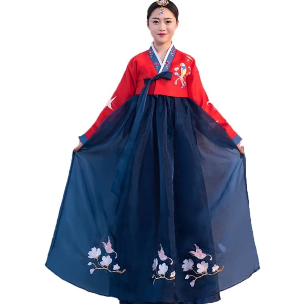 ATPG Långärmad Hanbok Klänningsset för kvinnor Set Koreansk Traditionell Palace Bröllopsdans Cosplay Halloween Kostym Röd Blå Stor