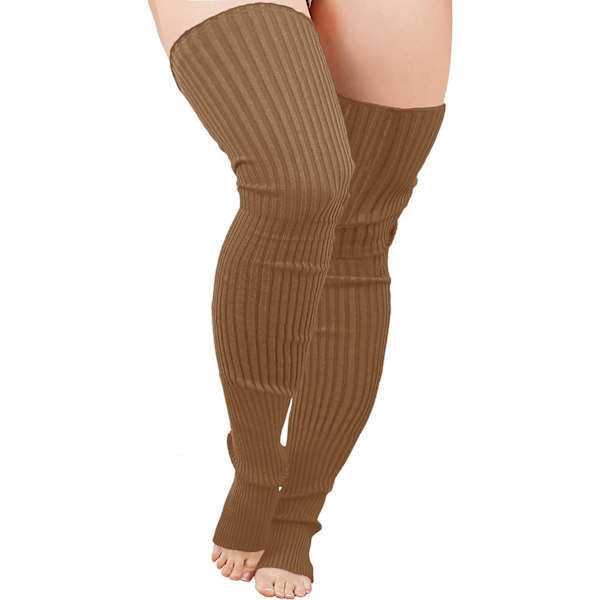 Plus Size Stickade Benvärmare Kvinnor Tjocka Lårhöga Stövlar Extra Långa Stora Strumpor Plus Size- Came