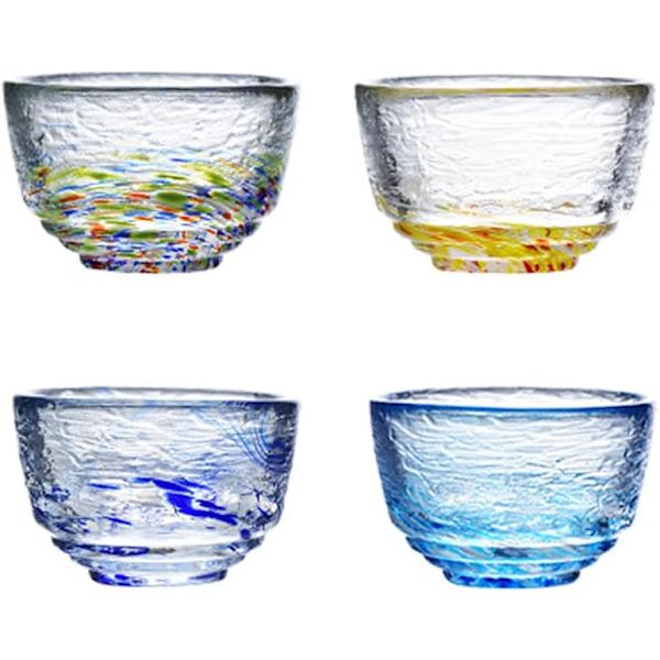 acona 4pcs Glas Färgglada Sake Koppar Set, Relief Små Vinkoppar, Tekoppar Set L