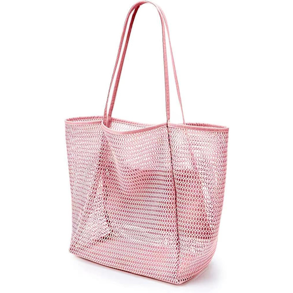 SED Fällbar Mesh Strandväska Stor med Dragkedja Innerficka, Axelväska, Dam Simväska, Shoppingväska, Strand Tote Bag f B12-Rosa