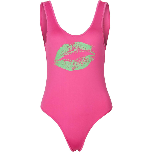 le Fish 80-talsdräkter för kvinnor Läppar printed Neon Retro Stringtrosa Bodysuits Enkellager Ho X-Small