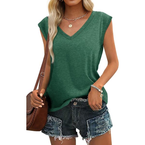 EFAN Dam Cap Sleeve V-hals T-shirts Toppar Basic Casual Tank Tops Lös Passform 04-grön X-Large