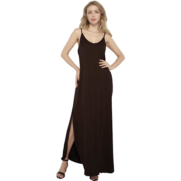 ch Dam V-hals Strappy Sid Split Maxi Lång Klänning #149 Mörk Kaffe Stor
