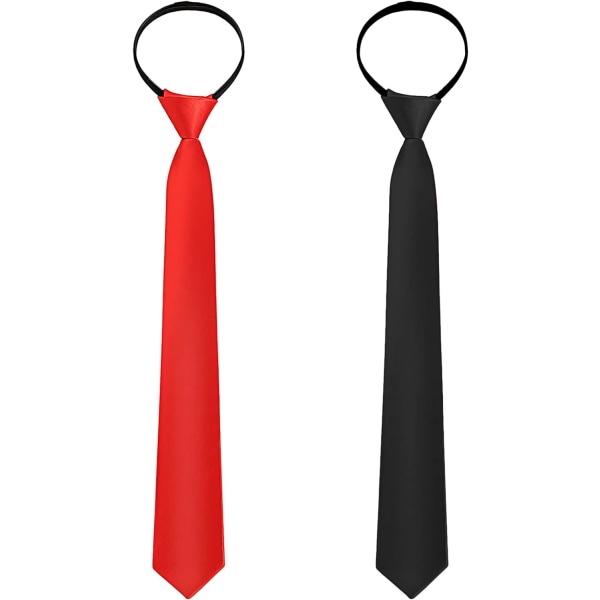 INIOR 2 delar Dragkedja för pojkar Skinny Tie Kid Färdigknutna Slipsar Justerbar nackrem Slips för pojke Röd, svart 15 tum lång
