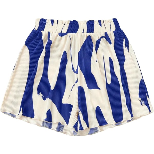 dusa Elastisk midja för kvinnor, salladskant med printed breda ben, lösa shorts Royal Blue Medium