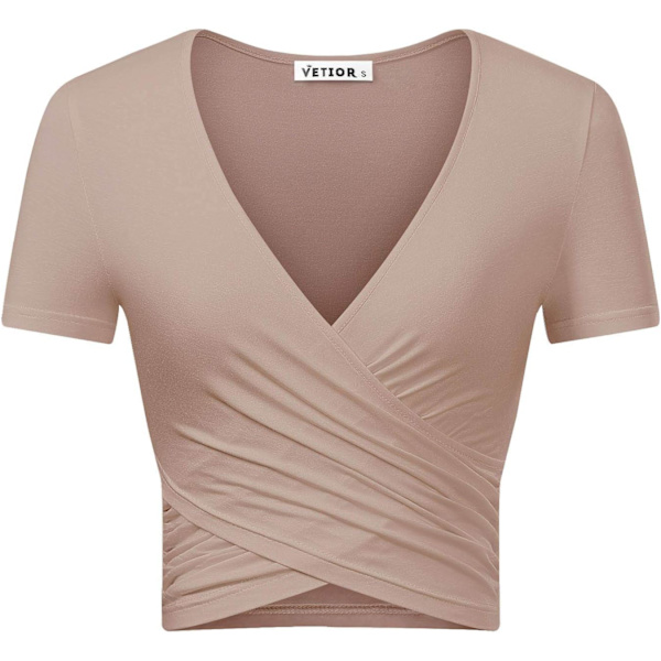 En kvinnas djup V-ringning långärmad unik slim fit Coss Wrap skjortor Crop Tops