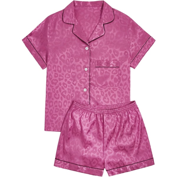 dusa Dam 2-delad satin nattkläder knapp fram nattkläder kortärmad pyjamas set leopard hot pin medium