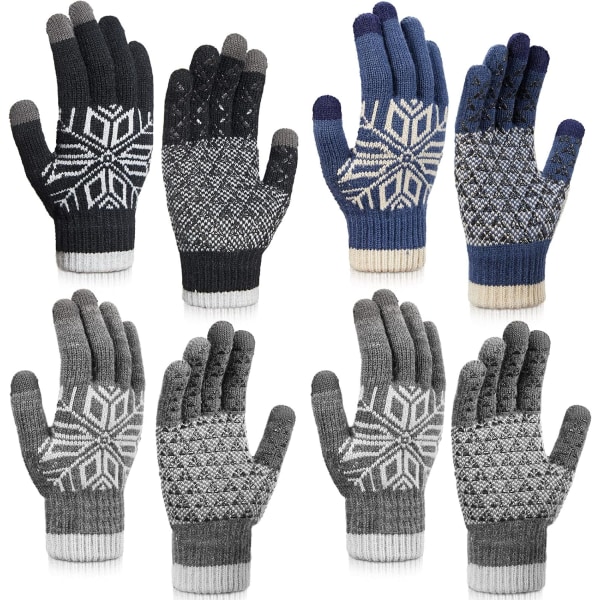 INIOR 4 par vinterhandskar Pekskärmstickade varma handskar Ullfodrade thermal med halkskyddsgummi för kvinnor män One Size