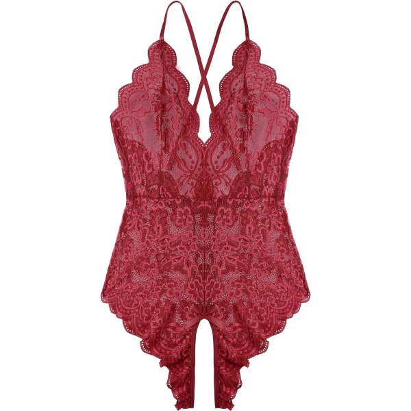 gerie för kvinnor One Piece Teddy Lingerie V Neck Sexy Bodysuit Lace Nightie Röd X-Large