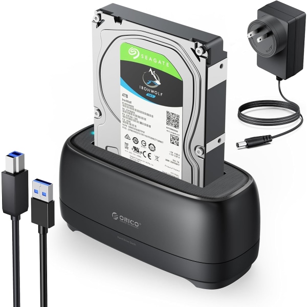 Extern hårddiskdockningsstation för 2,5/3,5 tums HDD SSD USB 3.0 till SATA hårddiskdocka upp till 20 TB stödjer UASP 12V nätadapter DD18U3-US
