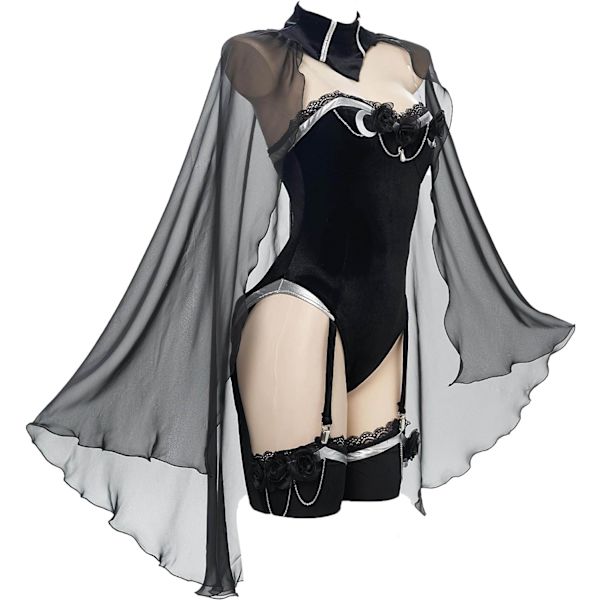 WCOS Dam Bodysuit Lingerie Sexig Strumpeband Bodysuit Svart Lingerie Set En-delad Bodysuit Svart Medium