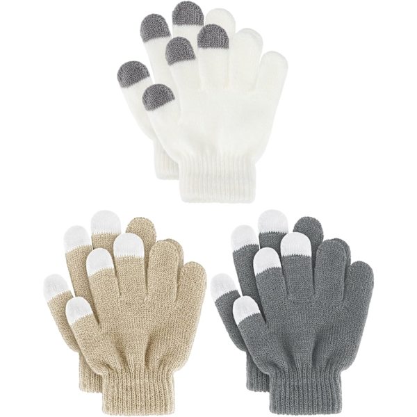 INIOR 3 par barn vinterhandskar helfinger barnvantar småbarns stickade handskar 1-4 år Vit, Khaki, G