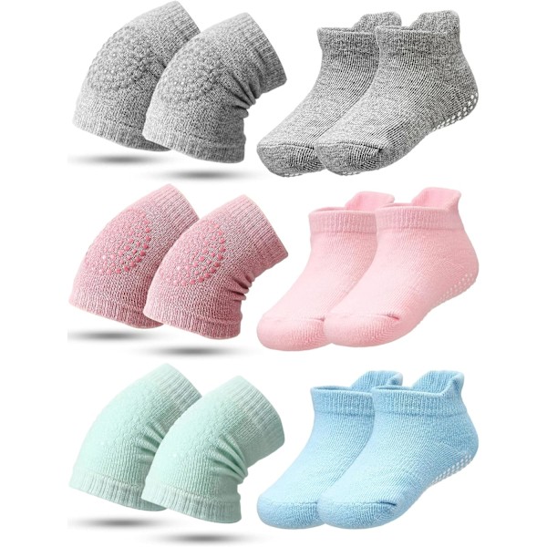 airs Baby Knäskydd Krypande Anti-Slip Knäskydd Småbarn Spädbarn Pojkar Flickor Halkfria Strumpor Rosa, Ljus Gre
