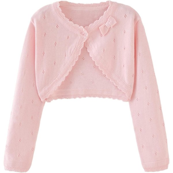 na Flickor Cardigan Tröja Bolero Shrug Baby Barn Långärmad Beskuren Klänning Upp Knapp Stängning Jacka Toppar Rosa 11-12 År