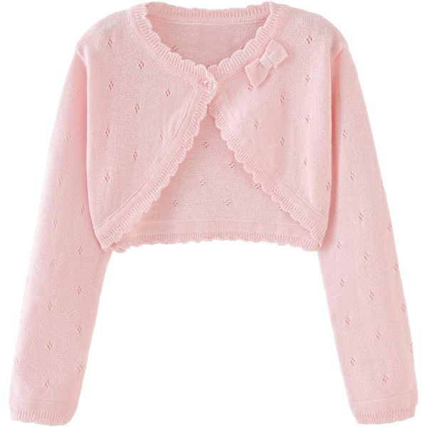 na Flickor Cardigan Tröja Bolero Shrug Baby Kids Långärmad Klippt Klänning Upp Knapp Stängning Jacka Toppar Rosa 3-4T