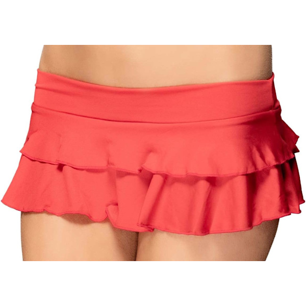 Up Doll Women's Flirty Double Layered Ruffle Mini Skirt Red Large Short