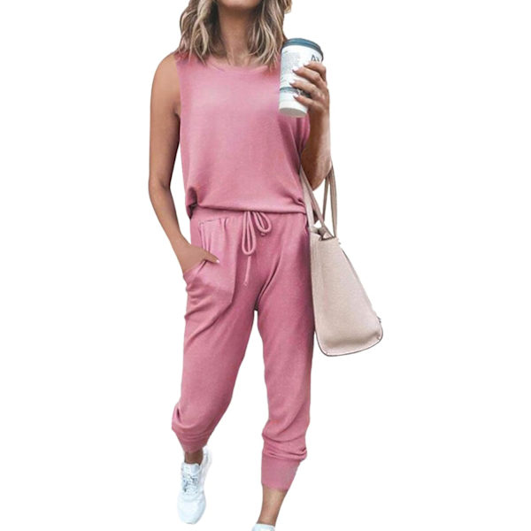 nya Dam 2-delade Sportkläder Långärmad Toppar och Byxor Set Träningskläder Ärmlös-rosa XX-Large