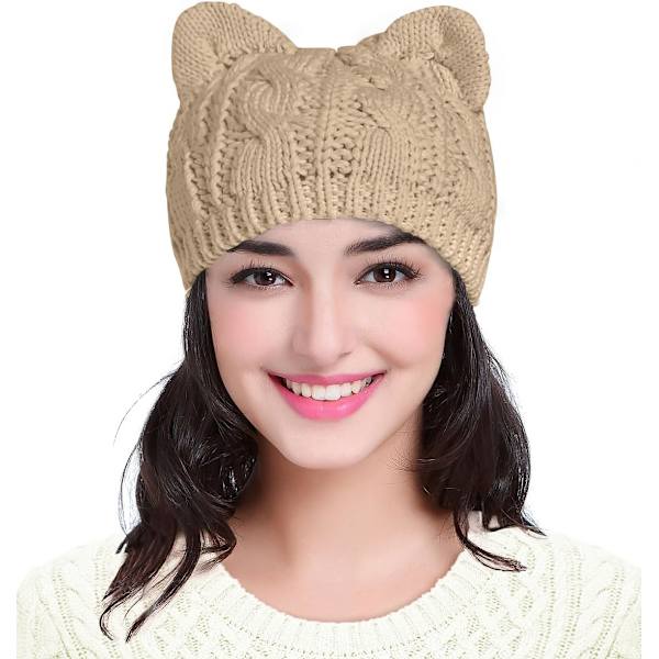 Kvinnor Män Flickor Pojkar Tonåringar Söta Kattöron Stickad Kabel Ribb Mössa Mössa Beanie Ljus Coco En Storlek