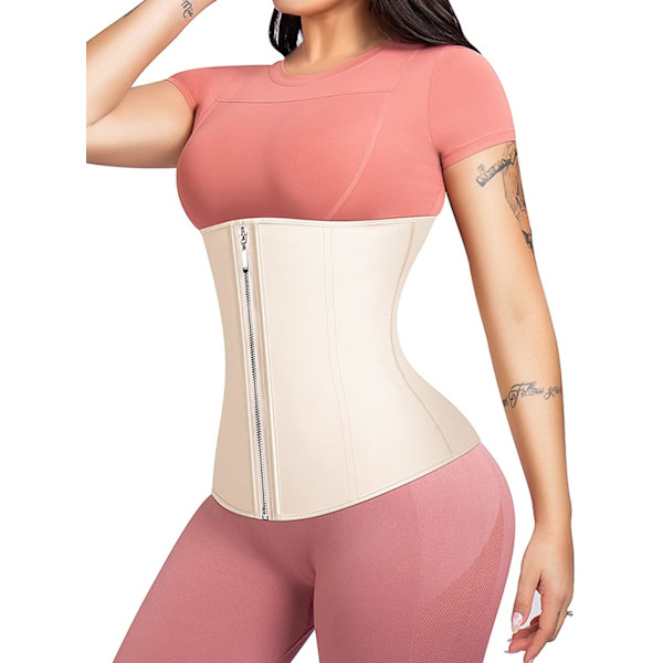 NE Latex Midjetränare Korsett Underbust Sport Cincher Dam Workout Body Shaper Beige Liten