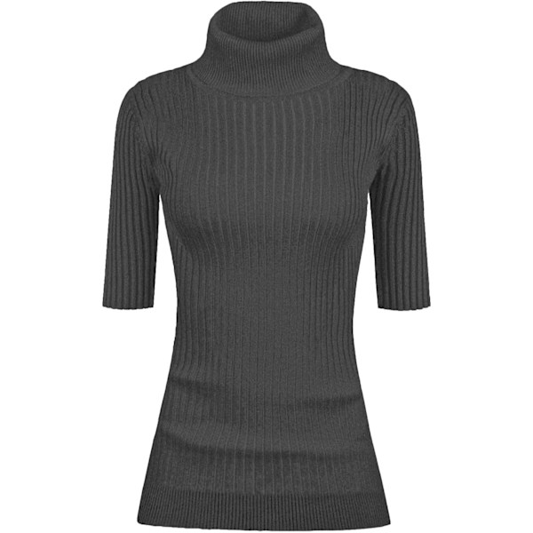 Kvinnors Turtleneck 1/2 Halv Ärm Hög Stretch Ribbstickad Åtsittande Tröja Mörk Drey X-Large