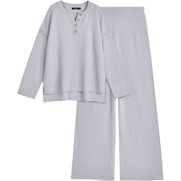 SORY 2-delade trendiga kläder för kvinnor Oversized Slouchy Matchande Loungeset Mysig stickad Loungewear tröjaset Ljusgrå Stora