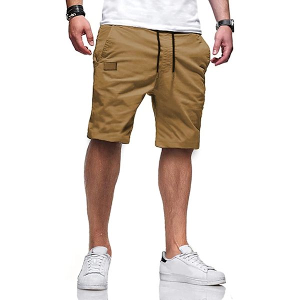 Herrshorts Casual Classic Fit Athletic Workout Golf Shorts Bomull Cargo Shorts för Män Sommar Strandshorts med 4 Fickor