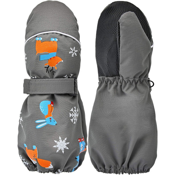 s Thicken Snow Mittens Unisex Vattentäta Skidhandskar Vinter Varma Handskar för Pojkar Flickor Grå 5 - 10 År